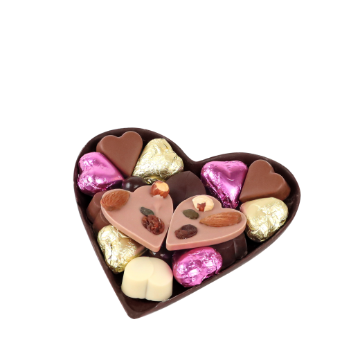 Demi cœur en chocolat noir garni de chocolats