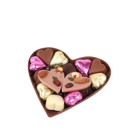 Demi cœur chocolat au lait garni de chocolats