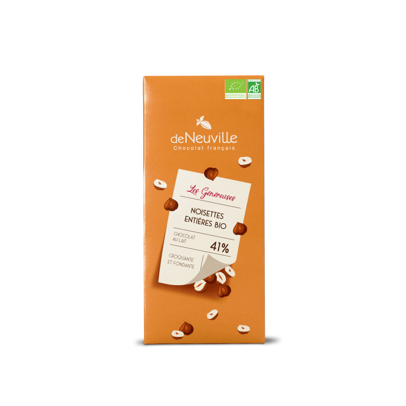 Tablette Chocolat Lait Bio Noisettes - Livraison Chocolats Bio