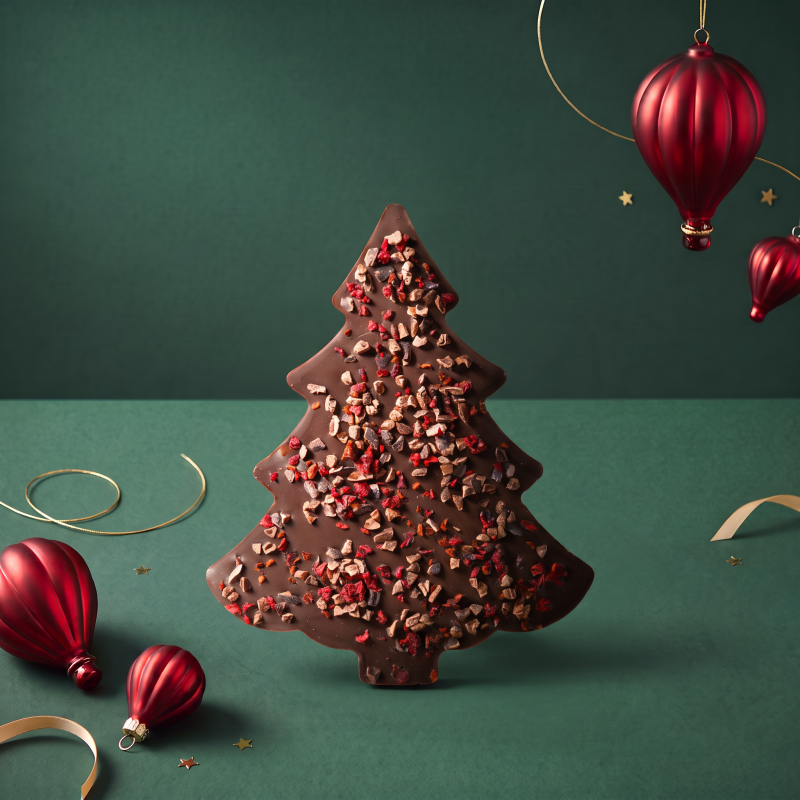Mendiant sapin au chocolat noir et framboise Mendiant sapin au chocolat noir et framboise